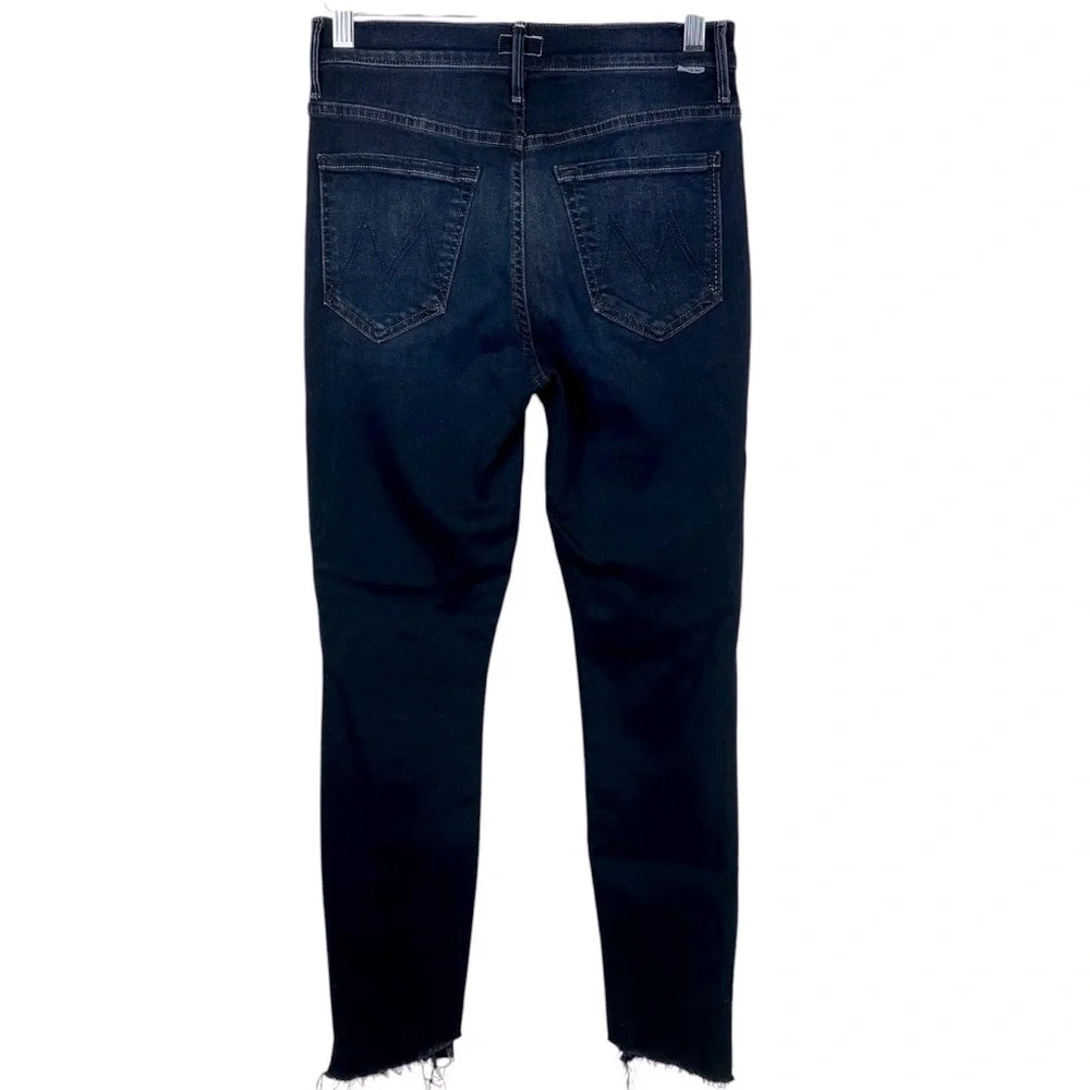 MOTHER The Stunner Zip Two Step Fray Dark Wash High Rise Jeans in Last Call